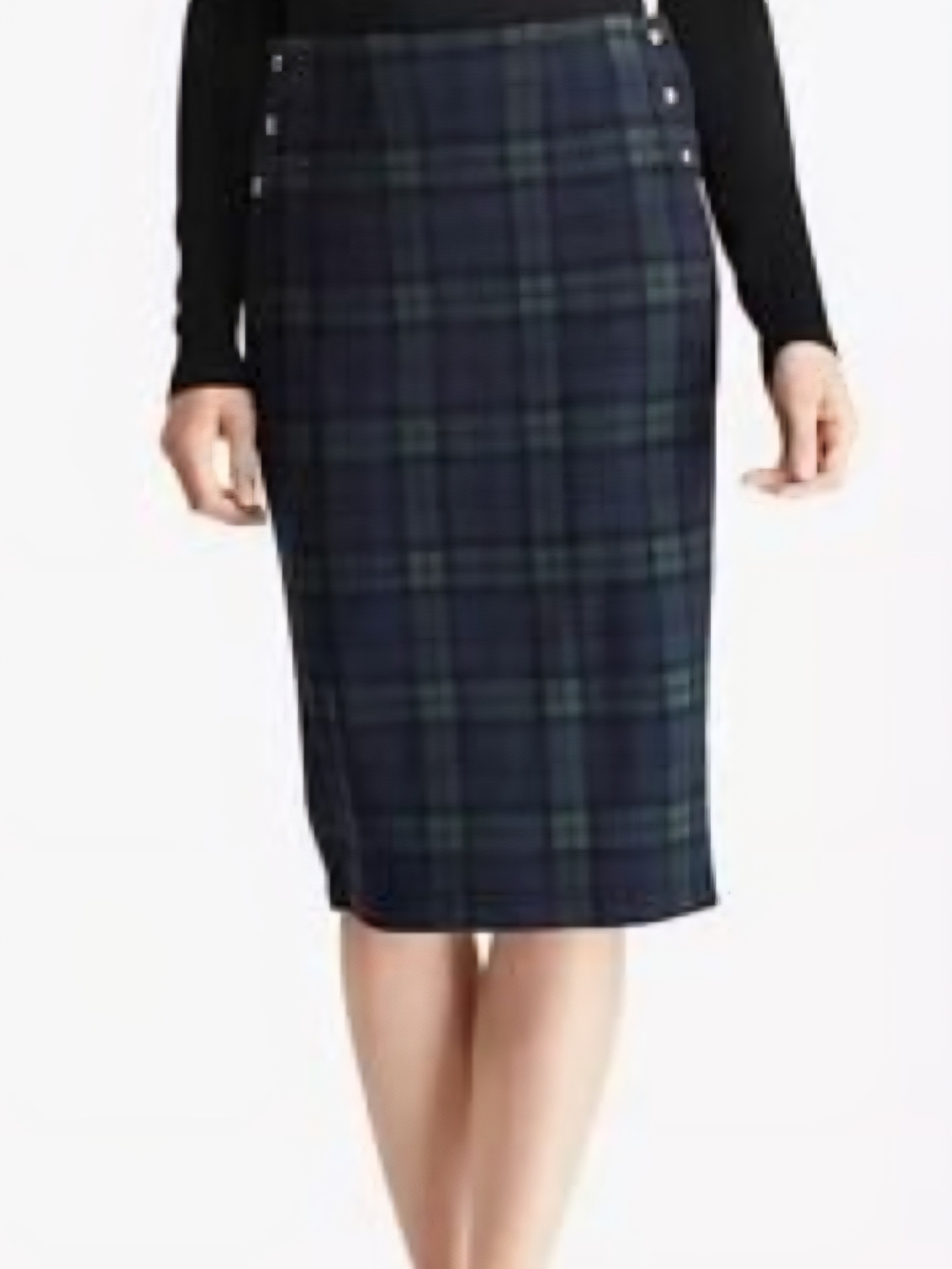 Lauren Ralph Lauren Plaid Navy and Green Pullon Pencil Skirt